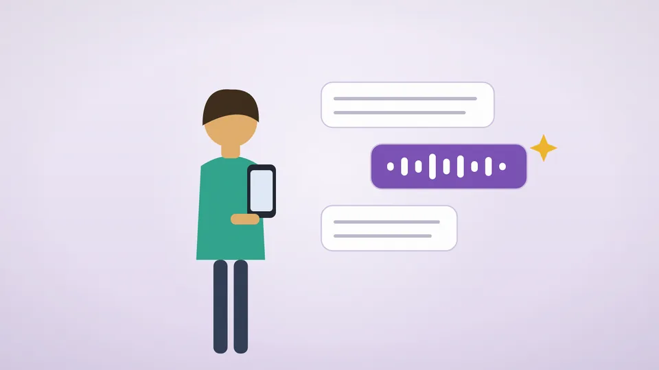 Persona practicando inglés hablado con un asistente de conversación con inteligencia artificial en un teléfono inteligente