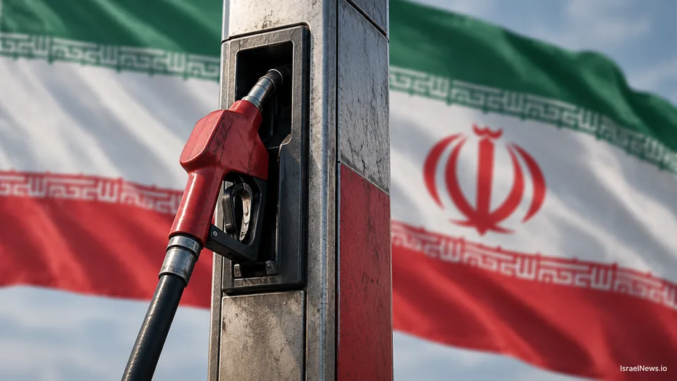 تصویرسازی پمپ بنزین با پرچم ایران در پس‌زمینه
